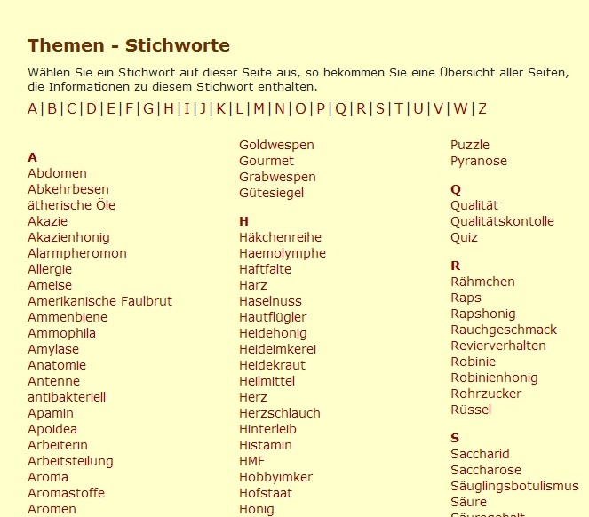 Ausschnitt aus der Themenverzeichnis